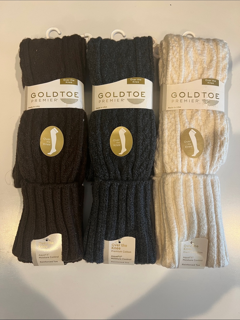 Goldtoe Over the Knee Socks - Brown, Gray and Cream